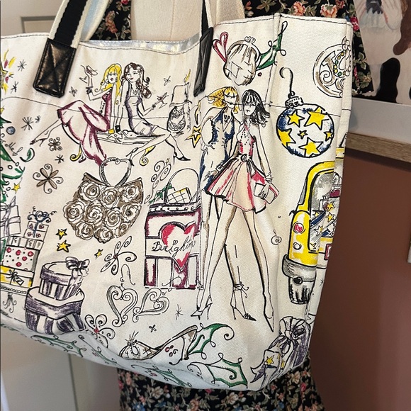 Brighton Happy Holidays Illustrated canvas cotton interior pocket tote/bag - Picture 9 of 16